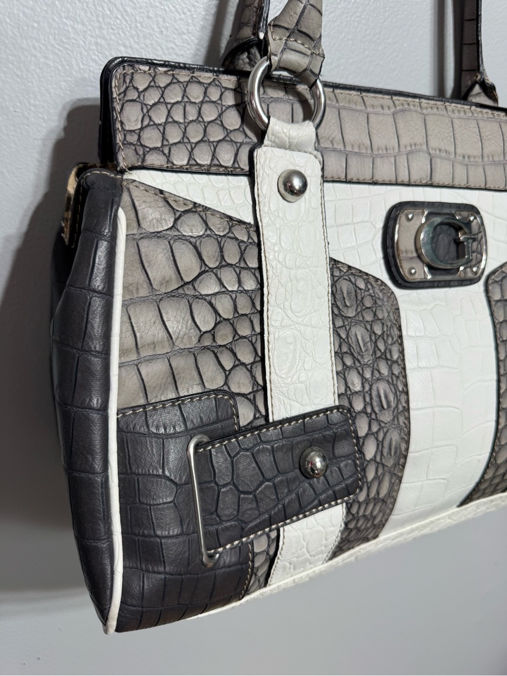Vintage Guess Jacey Classic Croc-Texture Y2K Shoulder Bag 2000s - Picture 12 of 13